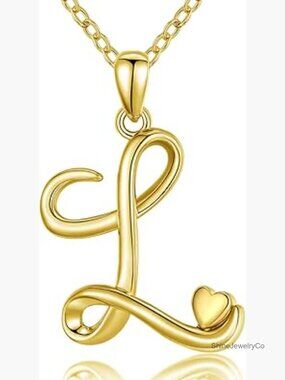 925 Sterling Silver Initial Necklace 26 Letter Rose Gold Heart 18 Inch Chain
